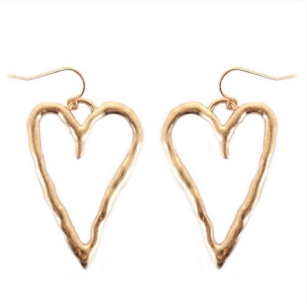 CLOSET CLEAR OUT! Worn Goldtone Hammered Open Heart Dangle Earrings